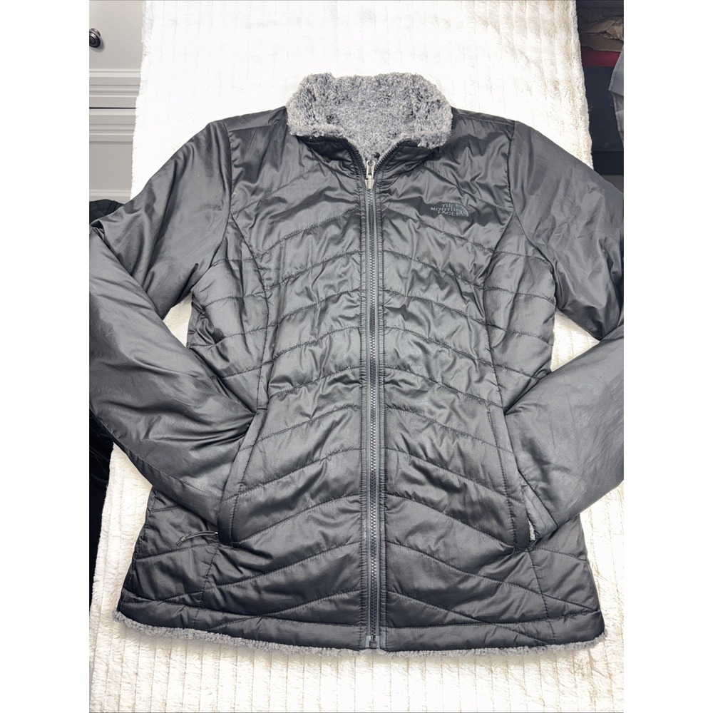North Face Mossbud Insulated Reversible Fleece Jacket Women Small Black AMAZING